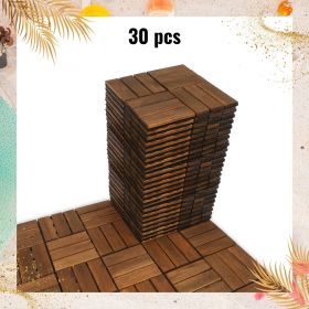 30 PCS Interlocking Deck Tiles Checker Pattern; 12" x 12" Square Acacia Hardwood Outdoor Flooring for Patio; Bancony; Pool Side; ...