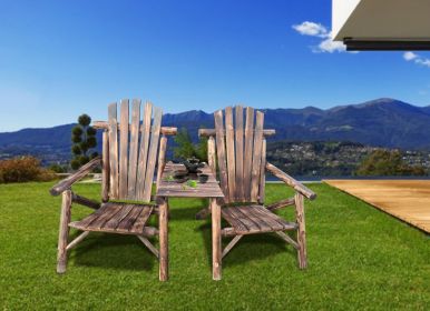 Solid wood antique porch loveseat with tray-table