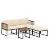 6 Pieces Acacia Wood Patio Furniture Set with Coffee Table and Ottomans