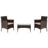 2pcs Arm Chairs 1pc Love Seat & Tempered Glass Coffee Table Rattan Sofa Set Brown Gradient