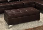 Contemporary Brown Tufted Top 1pc Ottoman Faux Leather Upholstered Solid Wood Frame Living Room Furniture Silver Metal Legs