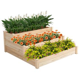 48.6 x 48.6 x 21in Raised Garden Bed Horticulture Outdoor Elevated Flower Box Tiered Garden Bed Wooden Vegetables Growing Planter for Backyard/Patio/G