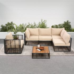 Grand patio 6-Piece Wicker Patio Furniture Set, All-Weather Outdoor Conversation Set Sectional Sofa with Water Resistant Beige Thick Cushions and Coff