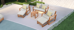 TOPMAX Outdoor Patio Wood 6-Piece Conversation Set, Sectional Garden Seating Groups Chat Set with Ottomans and Cushions for Backyard, Poolside, Balcon