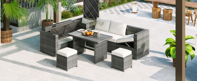 TOPMAX Outdoor 6-Piece All Weather PE Rattan Sofa Set, Garden Patio Wicker Sectional Furniture Set with Adjustable Seat, Storage Box, Removable Covers