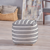 Lani Handcrafted Fabric Pouf, Natural with Black