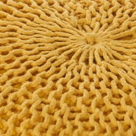 Bordeaux Knitted Cotton Round Pouf, Yellow