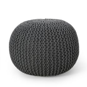 Bordeaux Knitted Cotton Round Pouf, Gray