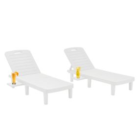 Outdoor Chaise Lounge Lounge Chairs Lying In Bed, Set of 2 for Pool Recliners with Reclining Adjustable Backrest and Side Tray,Outside Plastic Lounge