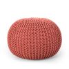 Bordeaux Knitted Cotton Round Pouf, Coral