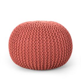 Bordeaux Knitted Cotton Round Pouf, Coral