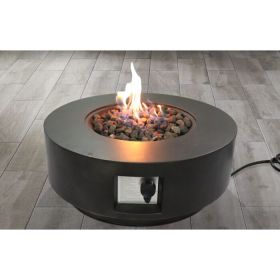 Living Source International 11" H x 30" W Fiber Reinforced Concrete Propane/Natural Gas Outdoor Fire Pit Table with Lid (Charcoal)