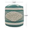 Diamond Handcrafted Fabric Cylindrical Pouf, White and Teal