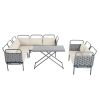 TOPMAX 5-Piece Modern Patio Sectional Sofa Set Outdoor Woven Rope Furniture Set with Glass Table and Cushions, Gray+Beige