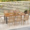 79" Acacia Wood Dining Table 8-Person Patio Table with 1.9" Umbrella Hole and Adjustable Foot Pads