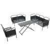 TOPMAX 5-Piece Modern Patio Sectional Sofa Set Outdoor Woven Rope Furniture Set with Glass Table and Cushions, Black+Gray