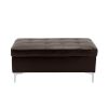 Contemporary Brown Tufted Top 1pc Ottoman Faux Leather Upholstered Solid Wood Frame Living Room Furniture Silver Metal Legs