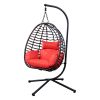 Outdoor Rattan Hanging Oval Egg Chair in Stock, 37"Lx35"Dx78"H (Red)