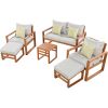 TOPMAX Outdoor Patio Wood 6-Piece Conversation Set, Sectional Garden Seating Groups Chat Set with Ottomans and Cushions for Backyard, Poolside, Balcon