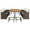 TOPMAX 11-Piece Patio All-Weather PE Wicker Dining Table Set with Wood Tabletop for 10, Brown Rattan+Beige Cushion