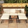 6 Pieces Acacia Wood Patio Furniture Set with Coffee Table and Ottomans