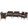 2pcs Arm Chairs 1pc Love Seat & Tempered Glass Coffee Table Rattan Sofa Set Brown Gradient