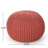 Bordeaux Knitted Cotton Round Pouf, Coral