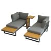 Aluminum Patio Furniture Set, Outdoor L-Shaped Sectional Sofa with Plastic Wood Side Table and Soft Cushion for Backyard Poolside