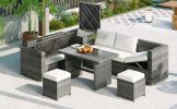 TOPMAX Outdoor 6-Piece All Weather PE Rattan Sofa Set, Garden Patio Wicker Sectional Furniture Set with Adjustable Seat, Storage Box, Removable Covers