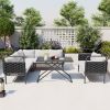 TOPMAX 5-Piece Modern Patio Sectional Sofa Set Outdoor Woven Rope Furniture Set with Glass Table and Cushions, Black+Gray