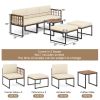 6 Pieces Acacia Wood Patio Furniture Set with Coffee Table and Ottomans