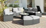 TOPMAX 10-Piece Outdoor Sectional Half Round Patio Rattan Sofa Set, PE Wicker Conversation Furniture Set for Free Combination, Light Gray