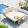 TOPMAX Outdoor Patio Daybed, Woven Nylon Rope Backrest with Washable Cushions for Balcony, Poolside, Set for 2 Person, Beige