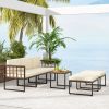 6 Pieces Acacia Wood Patio Furniture Set with Coffee Table and Ottomans