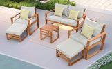 TOPMAX Outdoor Patio Wood 6-Piece Conversation Set, Sectional Garden Seating Groups Chat Set with Ottomans and Cushions for Backyard, Poolside, Balcon