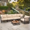 Grand patio 6-Piece Wicker Patio Furniture Set, All-Weather Outdoor Conversation Set Sectional Sofa with Water Resistant Beige Thick Cushions and Coff