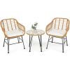 3 Pieces Rattan Furniture Set with Cushioned Chair Table