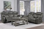 Classic Brownish Gray 1pc Double Reclining Loveseat with Storage Console Cupholder Plush Comfort Pillow-Top Arms Vertical Tufting Solid Wood Transitio