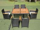 EELIFEE 7 piece Outdoor Patio Wicker Dining Set Patio Wicker Furniture Dining Set w/Acacia Wood Top