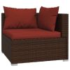 7 Piece Patio Lounge Set with Cushions Poly Rattan Brown