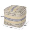 Western Handcrafted Fabric Pouf, Natural Blue