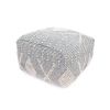 Diamond Large Handcrafted Faux Yarn Pouf, Ivory and Grey