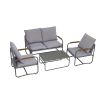 4-Piece Outdoor Patio Furniture Sets, Patio Conversation Set with Removable Seating Cushion, Courtyard Patio Set for Home, Yard, Poolside