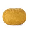 Bordeaux Knitted Cotton Round Pouf, Yellow