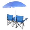 Double Folding Picnic Chairs w/Umbrella Mini Table Beverage Holder & Carrying Bag