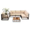 Grand patio 6-Piece Wicker Patio Furniture Set, All-Weather Outdoor Conversation Set Sectional Sofa with Water Resistant Beige Thick Cushions and Coff