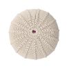 Bordeaux Knitted Cotton Round Pouf, Beige