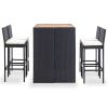 5 Piece Patio Bar Set Poly Rattan and Acacia Wood Black