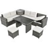 TOPMAX Outdoor 6-Piece All Weather PE Rattan Sofa Set, Garden Patio Wicker Sectional Furniture Set with Adjustable Seat, Storage Box, Removable Covers