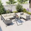 TOPMAX 5-Piece Modern Patio Sectional Sofa Set Outdoor Woven Rope Furniture Set with Glass Table and Cushions, Gray+Beige